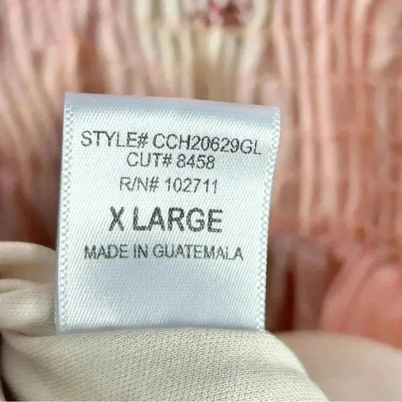 Gibson Look Dress Size XL Nasreen Smocked Tiered Floral Lined V-Neck Pink Peach - Picture 5 of 12